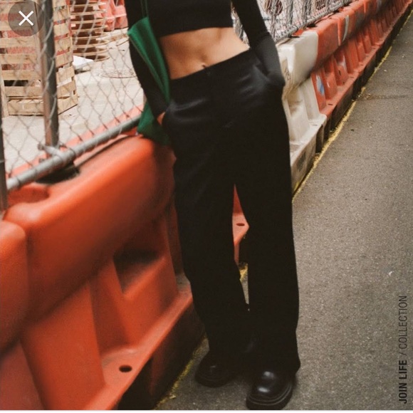 Zara | Pants u0026 Jumpsuits | Zara Black Full Length Satin Effect Pants |  Poshmark